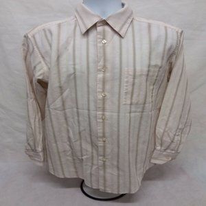 Men's Large Crazy Horse Long Sleeve White Striped Casual Button Down Shirt